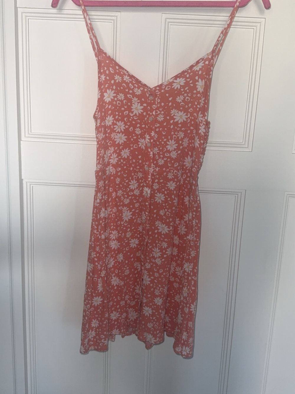aerie Salmon Pink Floral Mini Dress with White Daisy Print